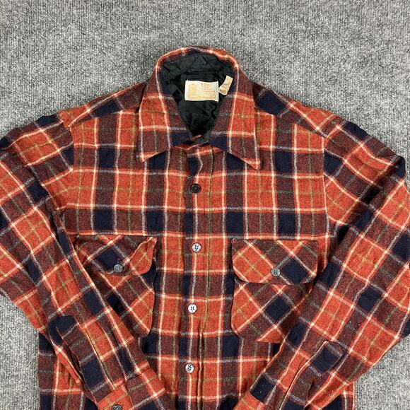 Sears Kings Road Shirt Jacket Mens Size S Red Plaid Wool Vintage Quilted Lined - Picture 1 of 7